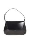 Amina Muaddi Leather Handbag With Curved Base And Reptile Motif Embossing In Black