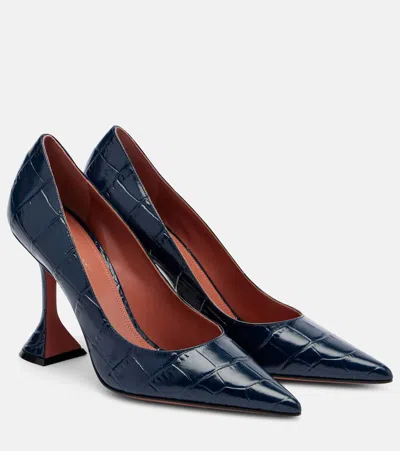 Amina Muaddi Ami Croc-effect Leather Pumps In Blue