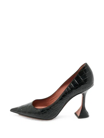 Pre-owned Amina Muaddi Ami Croc-embossed Pumps In Black