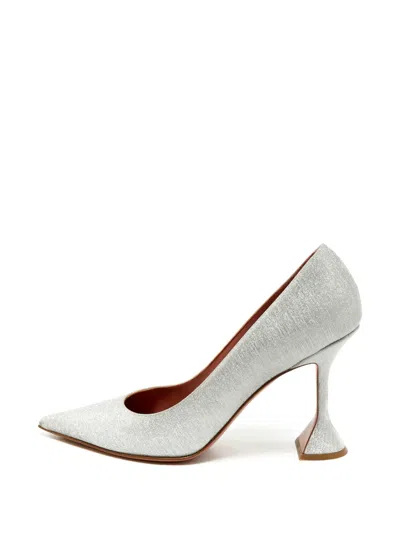 Pre-owned Amina Muaddi Ami Flared Stiletto Pumps In Silver