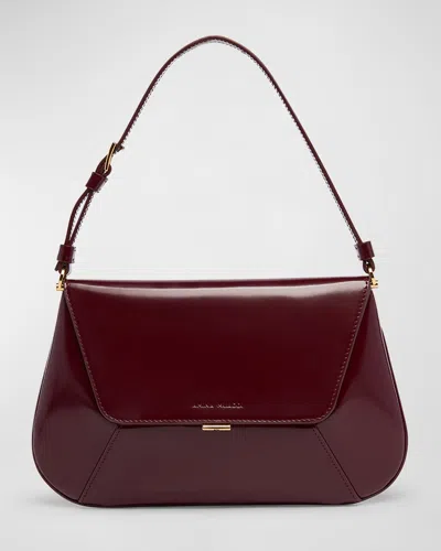 Amina Muaddi Ami Frame Leather Shoulder Bag In Spazzolato Wine
