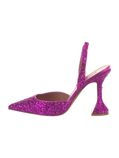 Pre-owned Amina Muaddi Ami Glitter Slingback Pumps