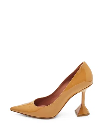 Pre-owned Amina Muaddi Ami Leather Heeled Pumps In Neutral