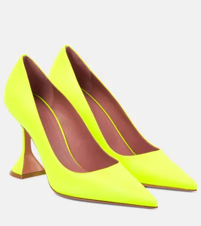 Amina Muaddi Ami Leather Pumps In Yellow