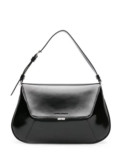 Amina Muaddi Mini Rectangular Satin Shoulder Bag In Black