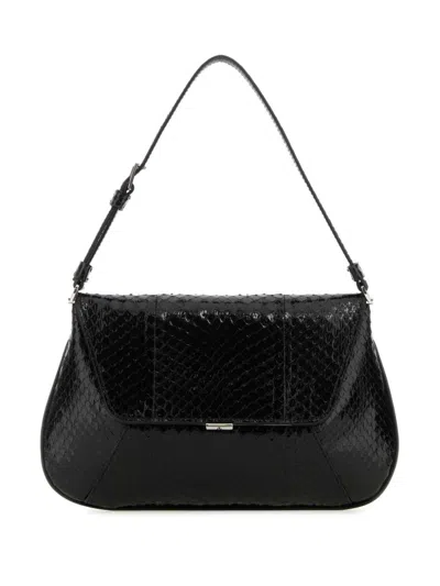 Amina Muaddi Ami Leather Shoulder Bag In Black