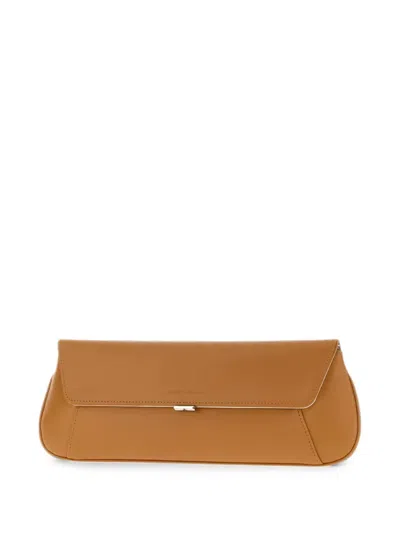 Amina Muaddi Ami Logo-plaque Clutch Bag In Brown
