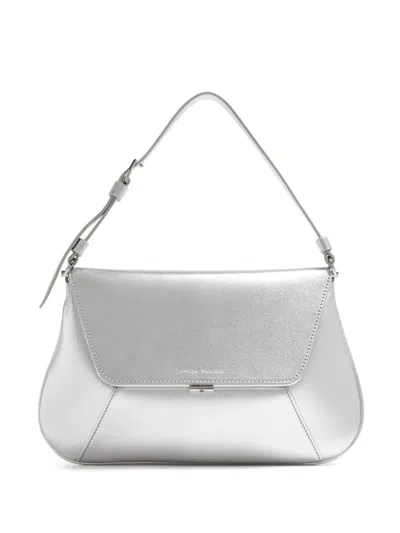 Amina Muaddi Ami Metallic Nappa Leather Shoulder Bag In Silver