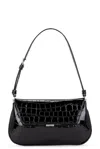 Amina Muaddi Ami Mini Frame Croc-embossed Shoulder Bag In Black
