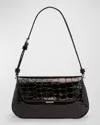 Amina Muaddi Ami Mini Frame Croc-embossed Shoulder Bag In Croc Black