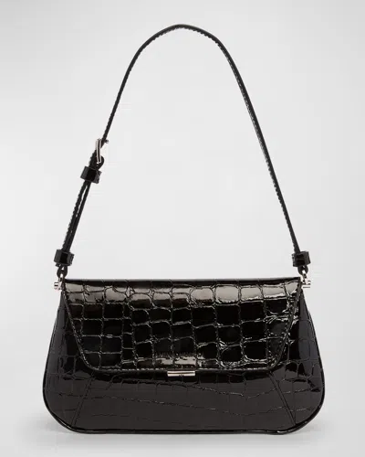 Amina Muaddi Ami Mini Frame Croc-embossed Shoulder Bag In Black