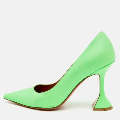 Pre-owned Amina Muaddi Ami Neon Green Patent Leather Pointed Toe Pumps