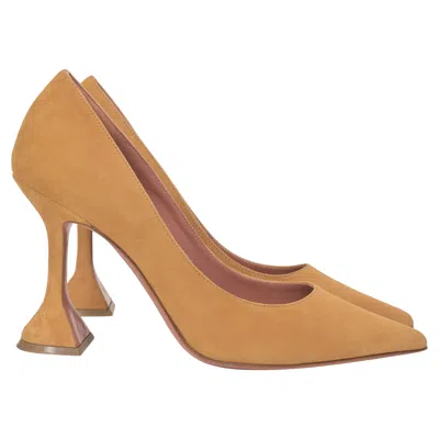 Amina Muaddi Ami Pumps 95 In Camel Suede In Brown