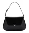 Amina Muaddi Leather Handbag With Curved Base And Reptile Motif Embossing In Black