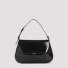 Amina Muaddi Leather Handbag With Curved Base And Reptile Motif Embossing In Black Silver