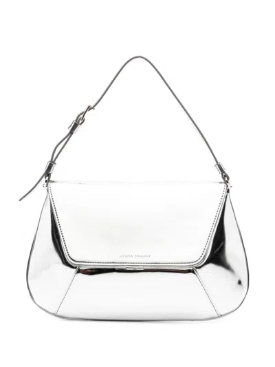 Amina Muaddi Ami Metallic Nappa Leather Shoulder Bag In Silver
