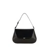 Amina Muaddi Leather Handbag With Curved Base And Reptile Motif Embossing In Black