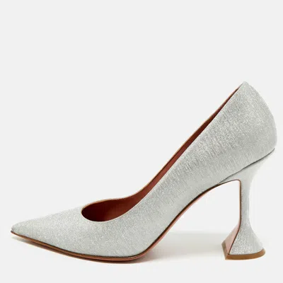 Pre-owned Amina Muaddi Ami Size 42 Silver Glitter Pumps