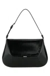 Amina Muaddi Adjustable Flap Shoulder Bag With Glossy Finish In Black