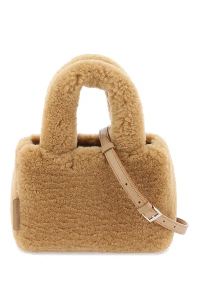 Amina Muaddi Amini Giuly Shearling Tote Bag In Brown