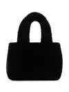 Amina Muaddi Shearling Handbag With Twin Handles And Structured Silhouette In Black