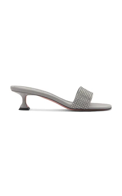 Amina Muaddi Andreea Crystal Satin Slipper Mules In Gray