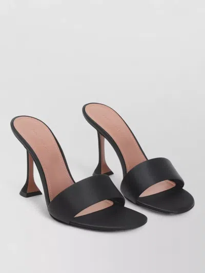 Amina Muaddi Andreea Satin Mule Sandal Sculpted Heel In Black