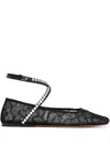 Amina Muaddi Black Ane Lace Ballerina Flats In 黑色