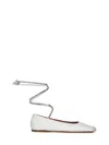 Amina Muaddi Ane Embellished Leather Ankle-wrap Ballerina Flats In White