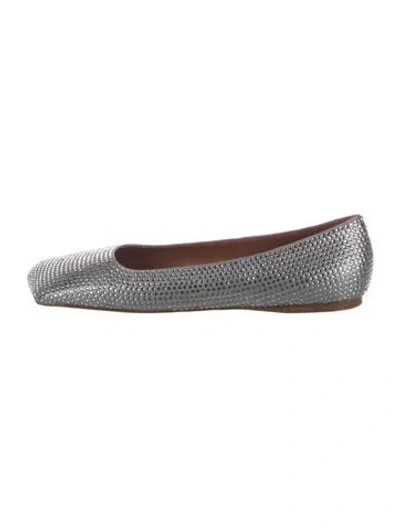 Pre-owned Amina Muaddi Ane Crystal Ballet Flats In Silver