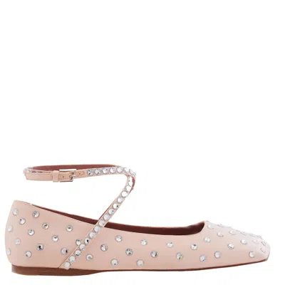 Amina Muaddi Ane Crystal Embellished Ballerina Flats In Pink