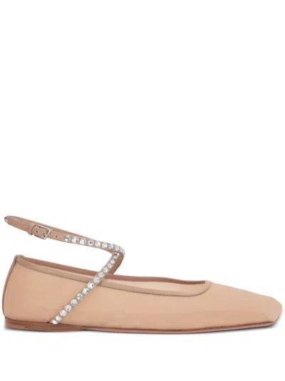 Amina Muaddi Crystals Ane Mesh Ballet Flats In Neutral
