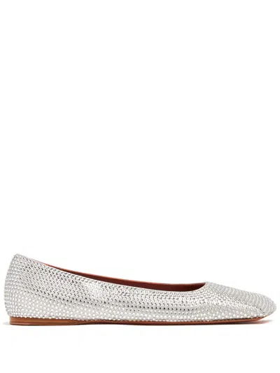Amina Muaddi Ane Crystal-embellished Ballerina Shoes In Silver