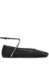 Amina Muaddi Ane Crystal-embellished Mesh Ballerina Shoes In Black