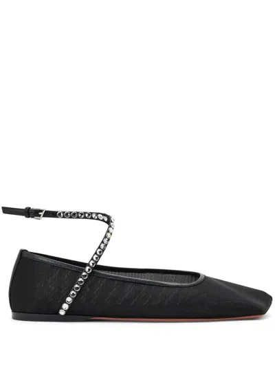 Amina Muaddi Ane Crystal-embellished Mesh Ballerina Shoes In Black
