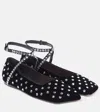 Amina Muaddi Ane Crystal Lace-up Velvet Ballet Flats In Schwarz