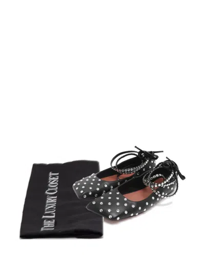 Pre-owned Amina Muaddi Ane Crystal-embellished Ballet Flats In Black