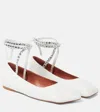 Amina Muaddi Ane Embellished Leather Ankle-wrap Ballerina Flats In White