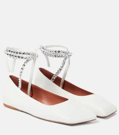 AMINA MUADDI ANE EMBELLISHED LEATHER BALLET FLATS