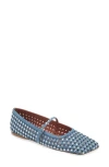 Amina Muaddi Ane Crystal Heart Mary Jane Ballerina Flats In Denim/crystal