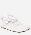 Amina Muaddi Ane Embellished Leather Ankle-wrap Ballerina Flats In White