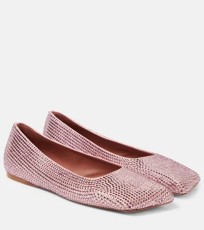 Amina Muaddi Ane Embellished Satin Ballet Flats In Pink