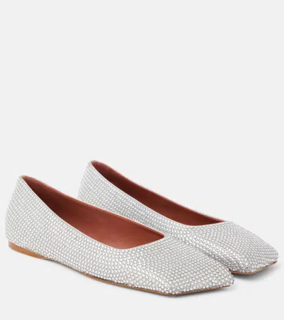 Amina Muaddi Ane Crystal-embellished Ballerina Shoes In Silver