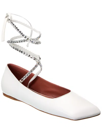 Amina Muaddi Ane Embellished Leather Ankle-wrap Ballerina Flats In White