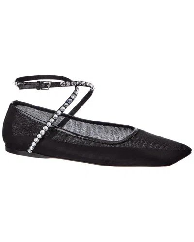 Amina Muaddi Ane Mesh & Leather Flat In Black