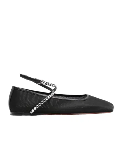 Amina Muaddi Mesh Crystal Ballerina Flats Women In Black