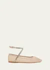 Amina Muaddi Mesh Crystal Ane Ballet Fl In Latte And White
