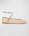Amina Muaddi Ane Mesh Crystal Ankle-strap Ballerina Flats In Latte And White