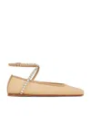 Amina Muaddi Mesh Crystal Ane Ballet Fl In Latte & White