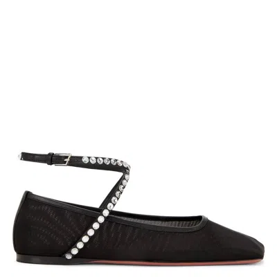 Amina Muaddi Ane Mesh Crystal Flats In Black